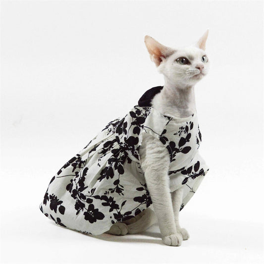 Pet cat dress Black and white printed lady's dress with a retro long style, suitable for a birthday banquet. It features an elegant and backless design with a socialite style.