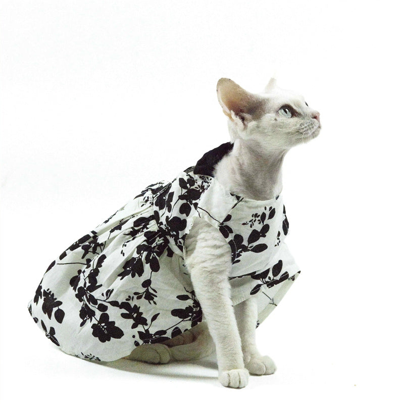 Pet cat dress Black and white printed lady's dress with a retro long style, suitable for a birthday banquet. It features an elegant and backless design with a socialite style.